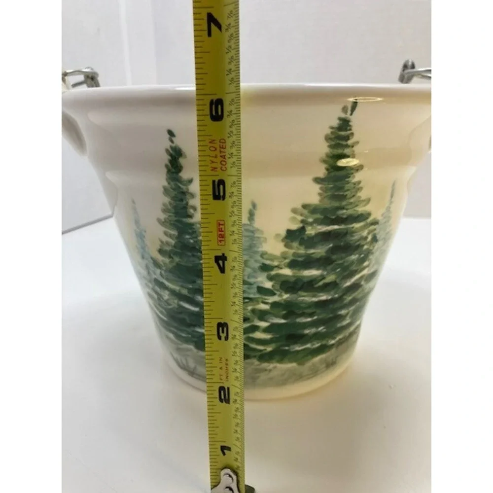 Maxcera Christmas Evergreen Tree Ceramic Bucket with‎ Wood Handle 6 inch